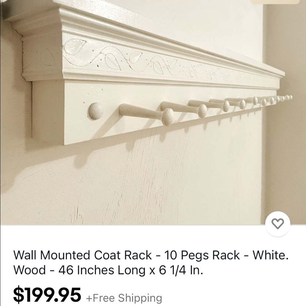 Wall Mount Coat & Clothes Hanging Rack, Wood-White